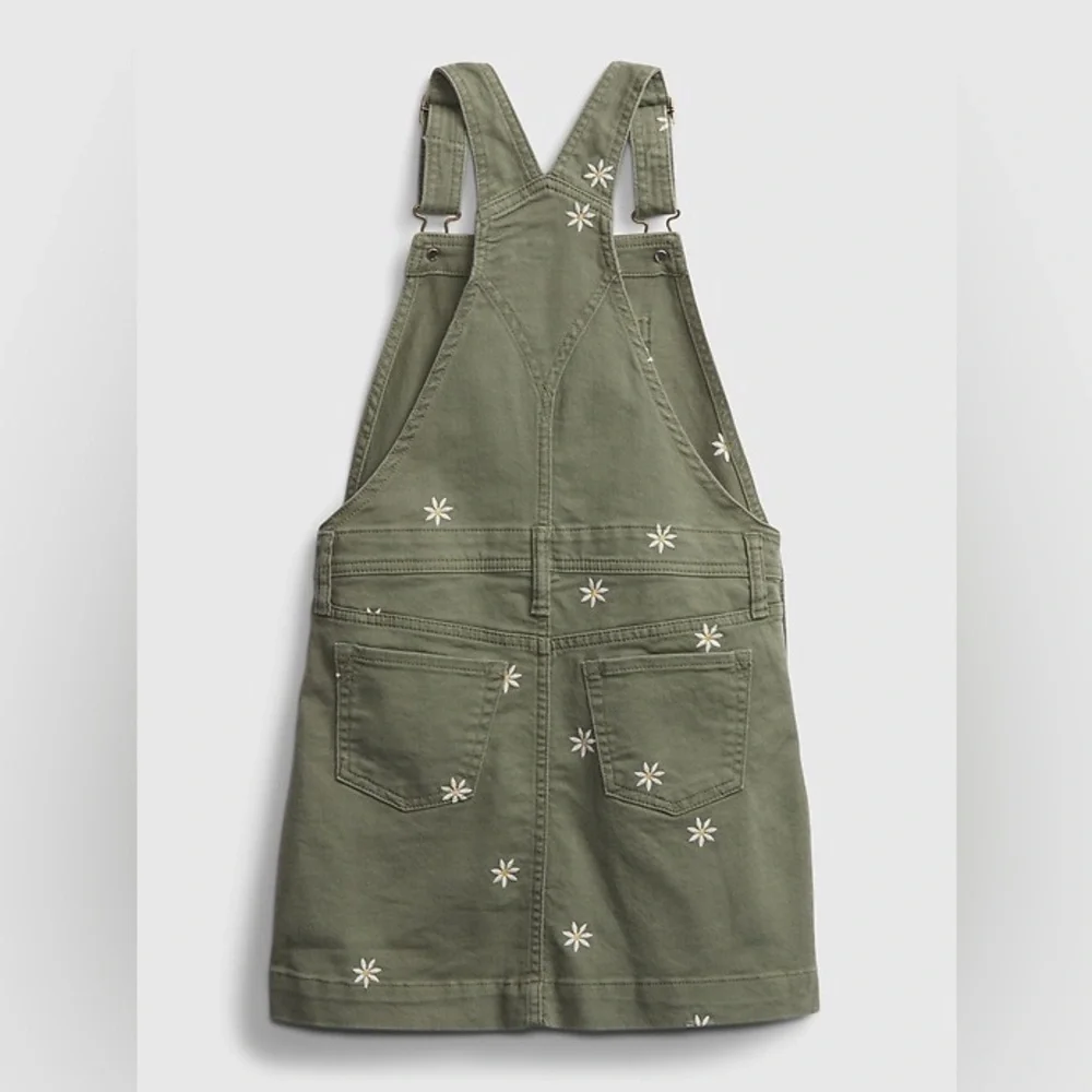 GAP Kids Olive Girl's Overall Dress with Embroidered Floral Accents Size Small